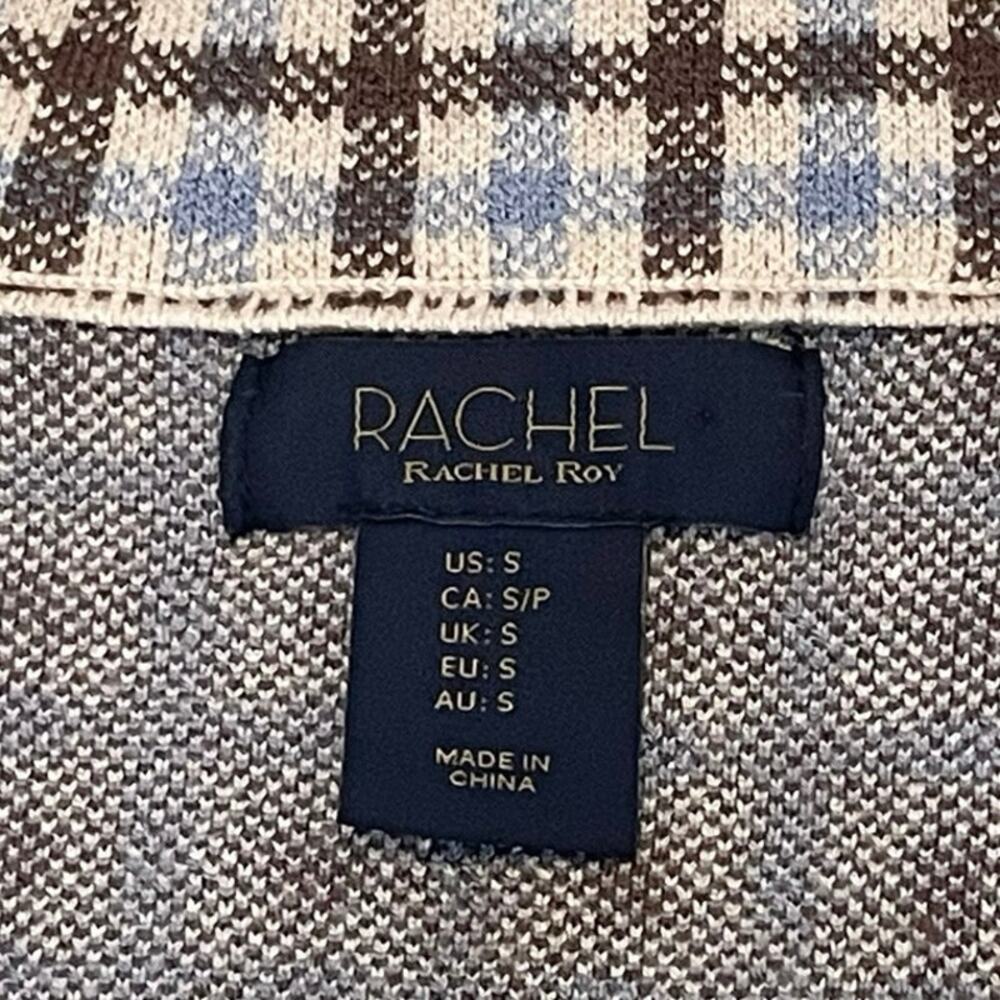 Rachel Rachel Roy Cardigan Jacket Women’s S Brown Blue Checked Knit - Picture 5 of 10